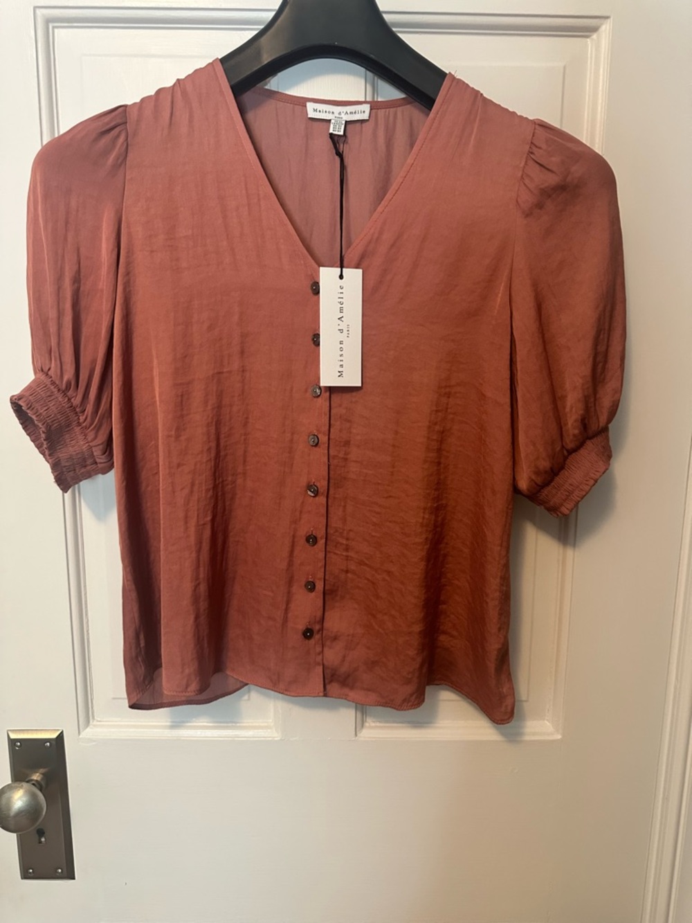 Maison d’Amelie Paris Dusty Rose V-Neck Button-Front Blouse - XS NWT
